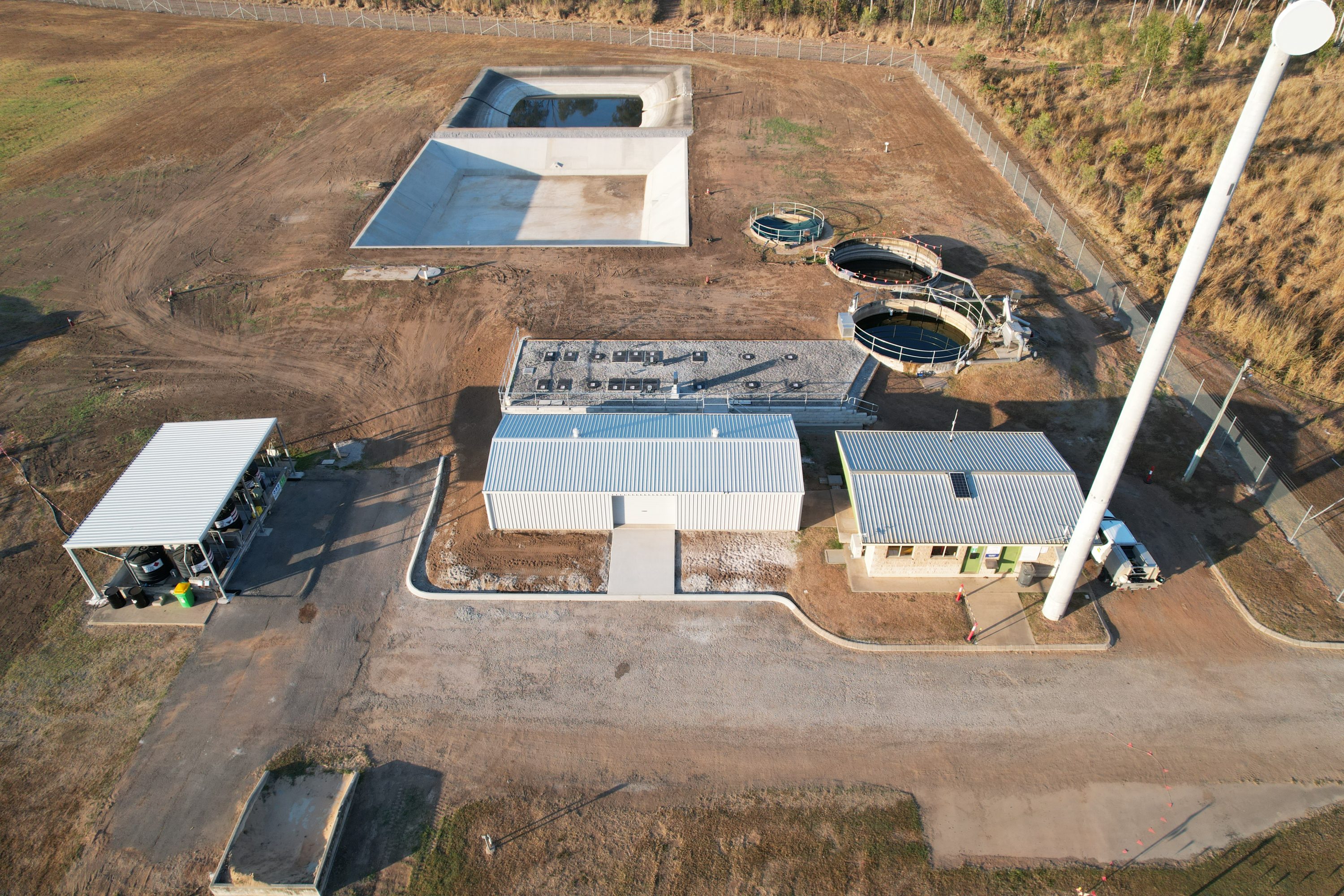 Aerial view of Yarwun Wastewater Treatment Plant include Kubota membrane sewage treatment chambers installed underground